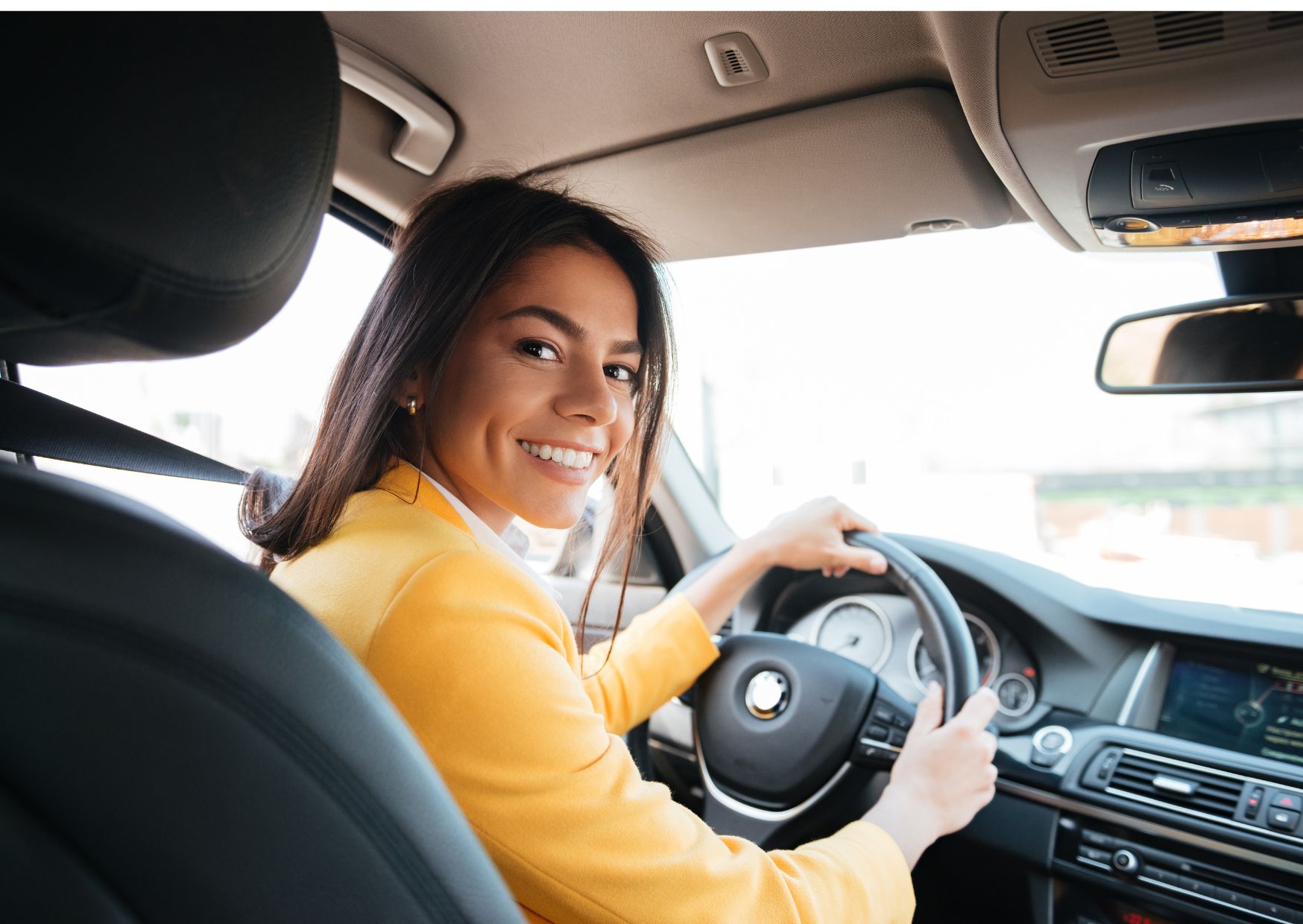 Woman driving a leased car.